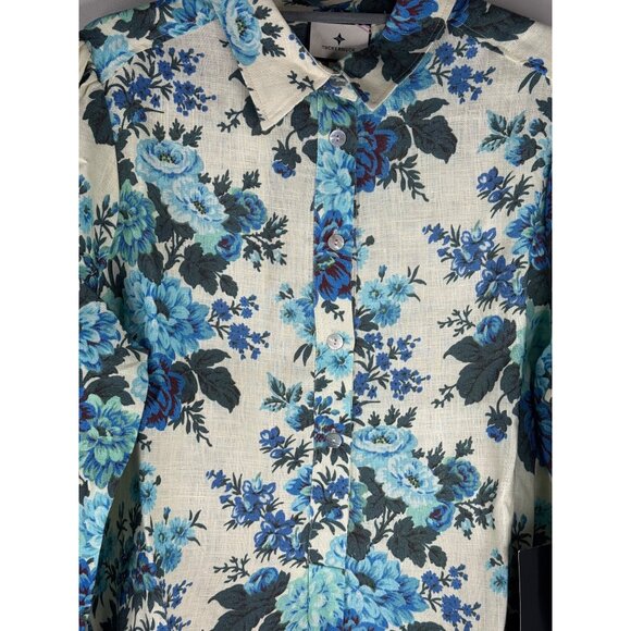 NWT Tuckernuck Wild Zinnia Linen Callahan Floral Shirt Dress Blue Cream Size XL - Picture 6 of 8